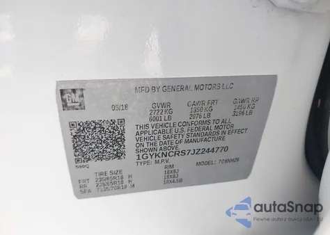 2018 Cadillac Xt5 Luxury z USA, uszkodzony, nr VIN 1GYKNCRS7JZ244770